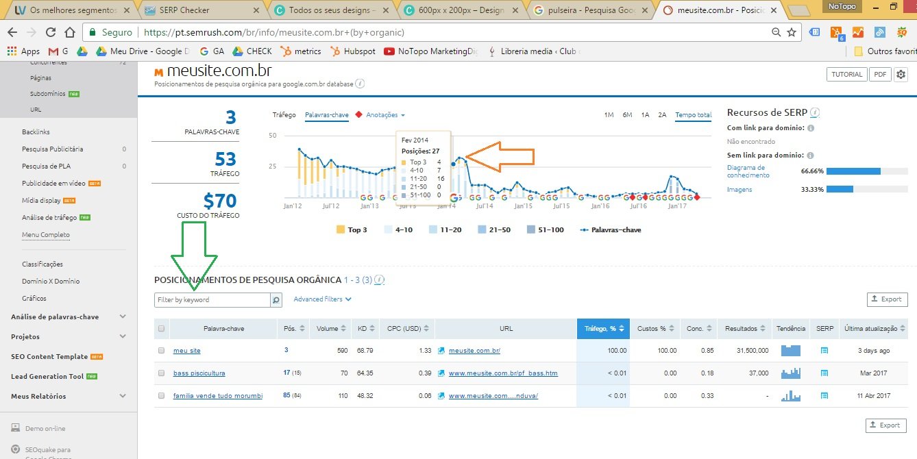 Dashboard Sem Rush para posicionamento orgânico